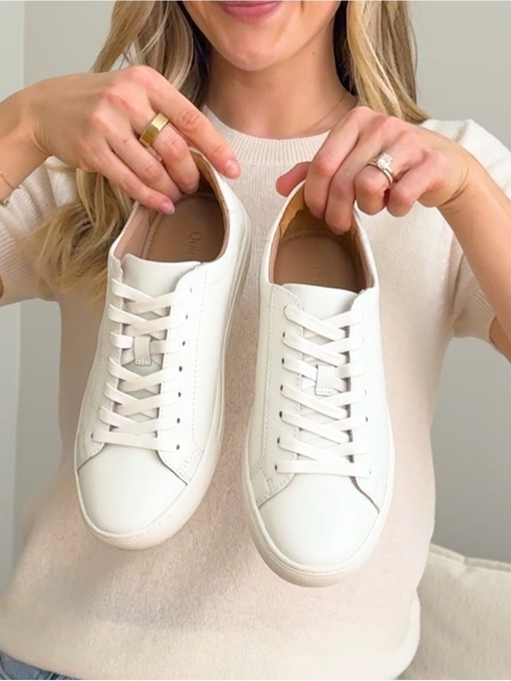 Quince White Leather Low-Top Sneakers - Classic Casual Women’s Shoes